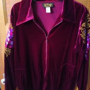 Maroon velvet zip jacket size L
